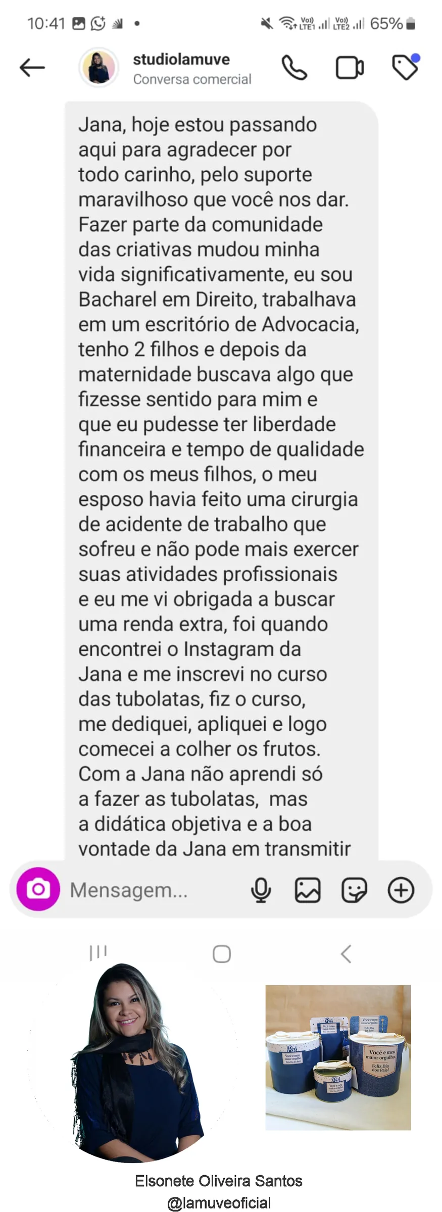 Depoimento de Elsonete Oliveira Santos sobre a Oficina de Tubolatas