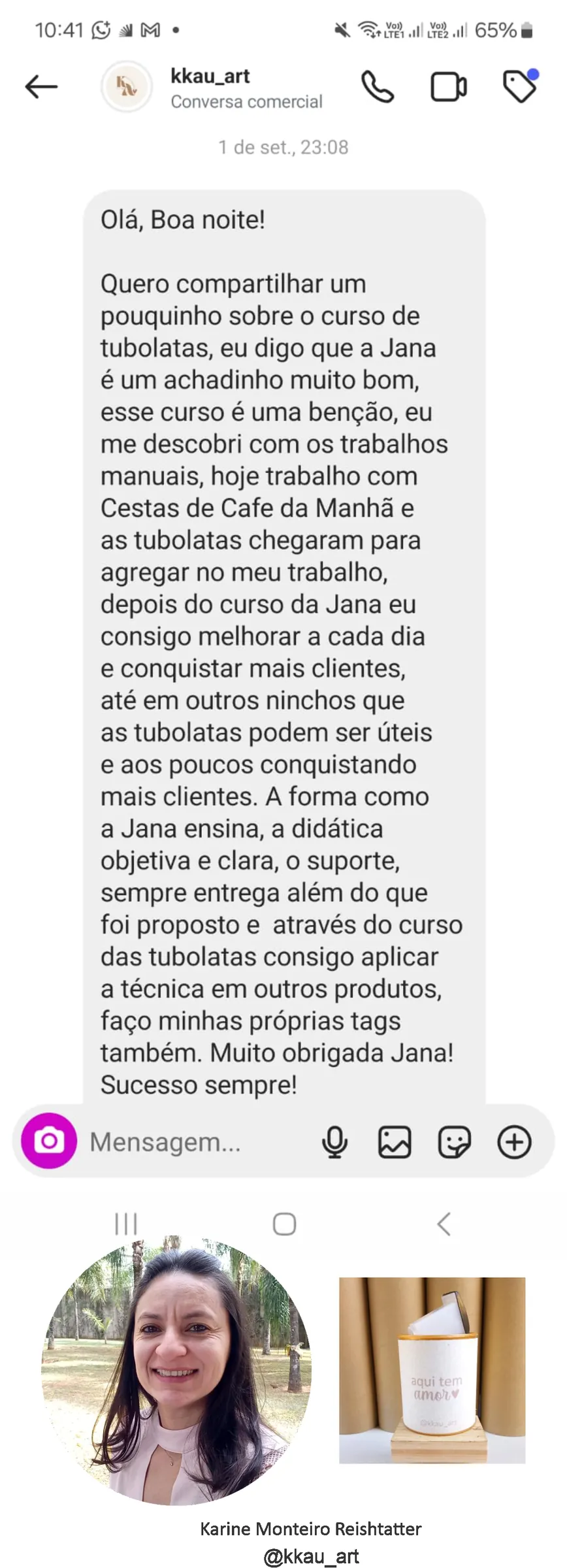 Depoimento de Karine Monteiro Reishtatter sobre a Oficina de Tubolatas